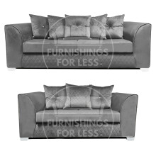 (Grey, 3 & 2 Seater Set) Victoria Plush Velvet 3 & 2 Seater Sofa Set