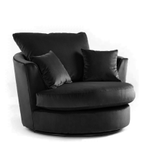 (Black, Swivel Chair) Victoria Plush Velvet 3 & 2 Seater Sofa Set