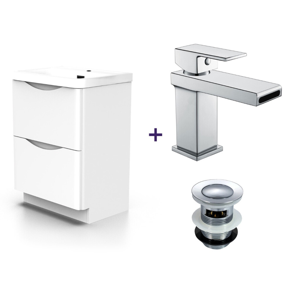 Nes Home White Basin Vanity Unit and Tap Set with Free Waste