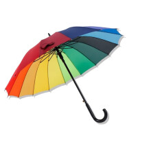 (rainbow) 16 Ribs Long Handle Travel Umbrella Automatic