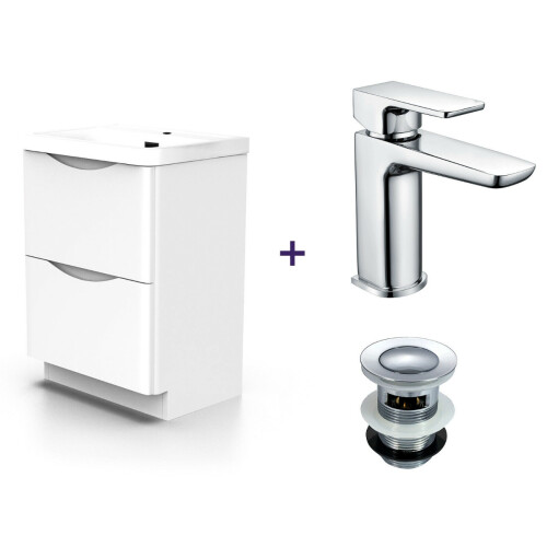 NES Home Nes Home White Basin Vanity Unit Tap and Tap with Waste Set