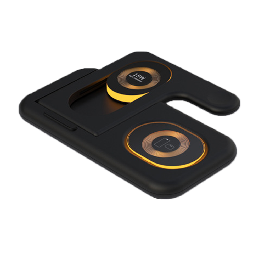 Chronus 3-In-1 Foldable Charging Station With Integrated 10W Magnetic Wireless Charger, Compatible With Smartphones, Apple Watch And Airpods(Black) Black 6976918011244
