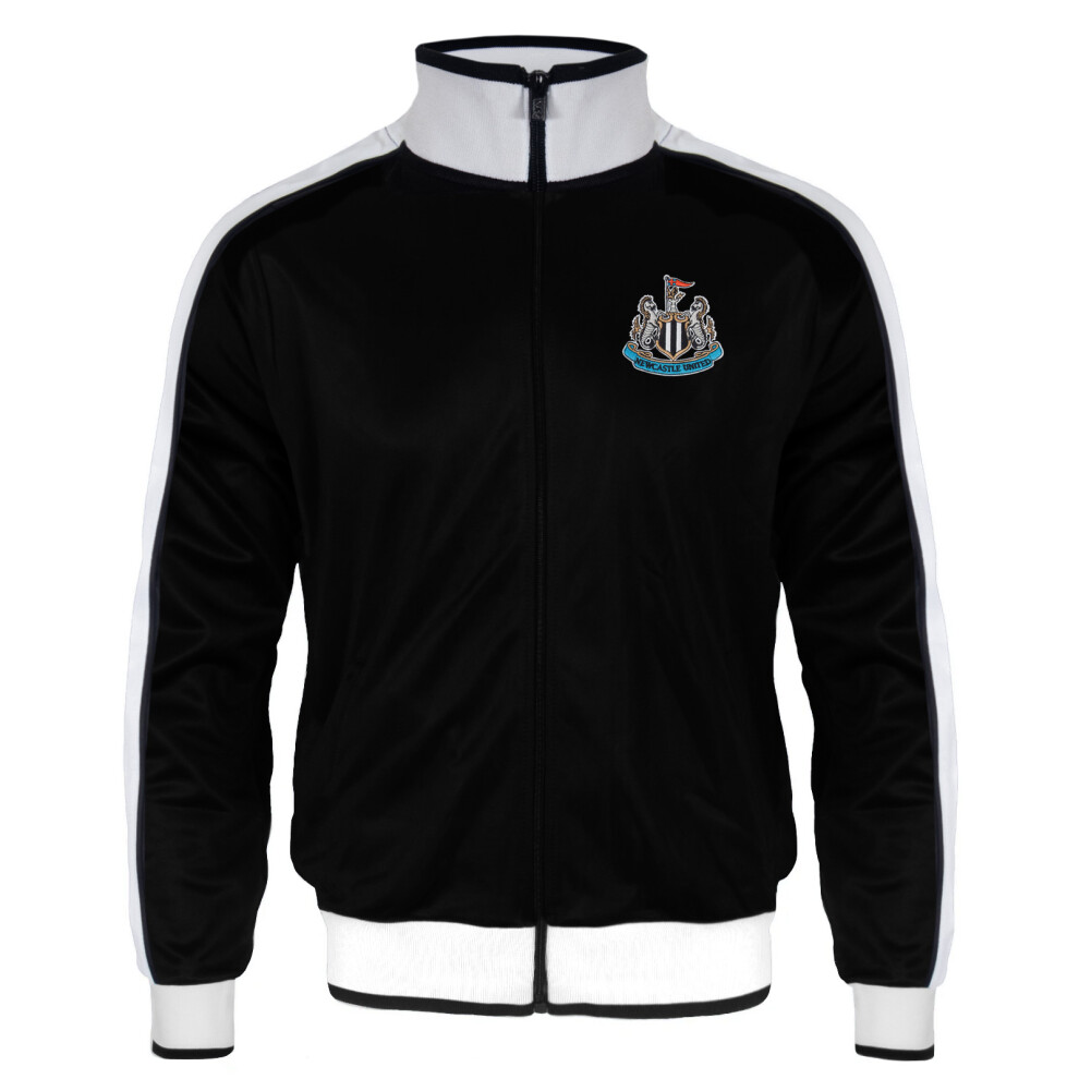 (Black/White, Medium) Newcastle United Mens Jacket Track Top Retro OFFICIAL Football Gift