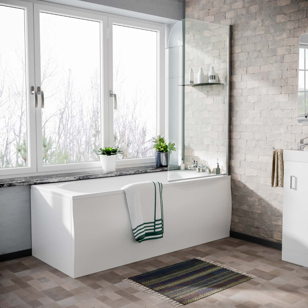 Nes Home White 1700 Round Bath, 800 Curved Bath Screen, Front & End Panels
