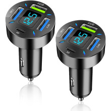 Car Charger 66W Fast Charging with USB PD QC 3.0Fast Charging for 12-24V Car Cigarette Lighter Plug for iPhone14-12, S22-S20 (2 Pack)(Black)
