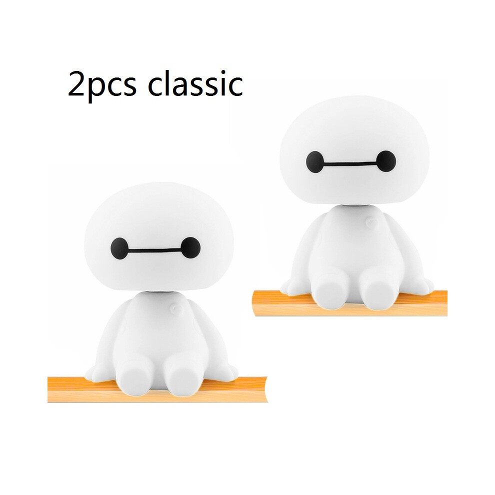 (NS62-2pcs classic) Cartoon Plastic Baymax Robot Shaking Head Figure Car Ornaments Auto In