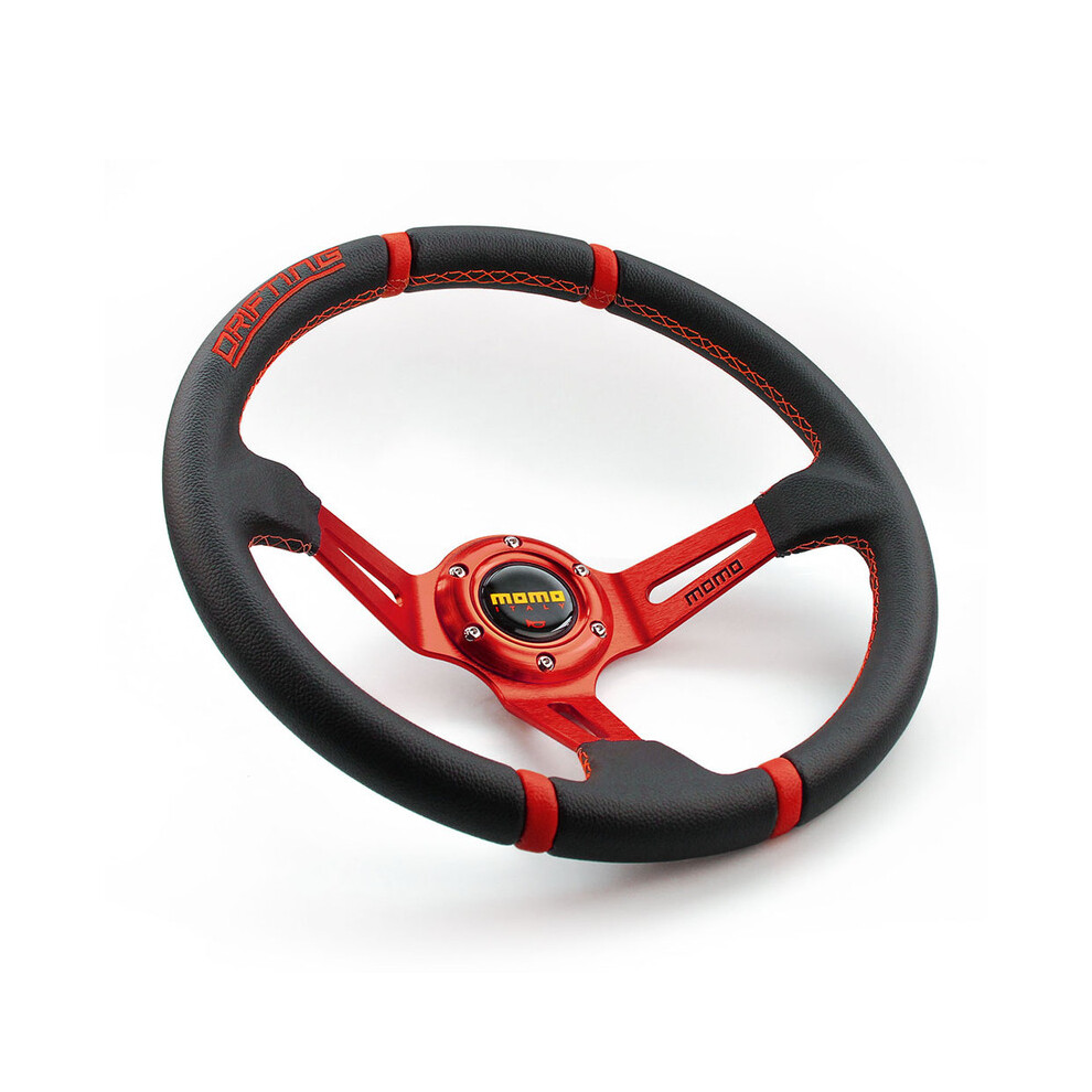 (red) Car MOMO steering wheel  350MM leather steering wheel PVC Racing steer