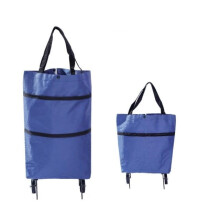 (blue) Lightweight Shopping Trolley Wheels Travel Luggage