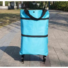 (light blue) Lightweight Shopping Trolley Wheels Travel Luggage