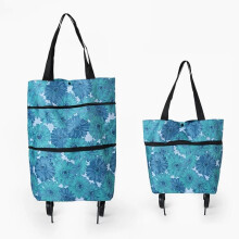(floral blue) Lightweight Shopping Trolley Wheels Travel Luggage