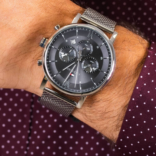 Tommy Hilfiger TOMMY HILFIGER 1710396 MEN'S WATCH SILVER STRAP GREY DIAL SILVER CASE