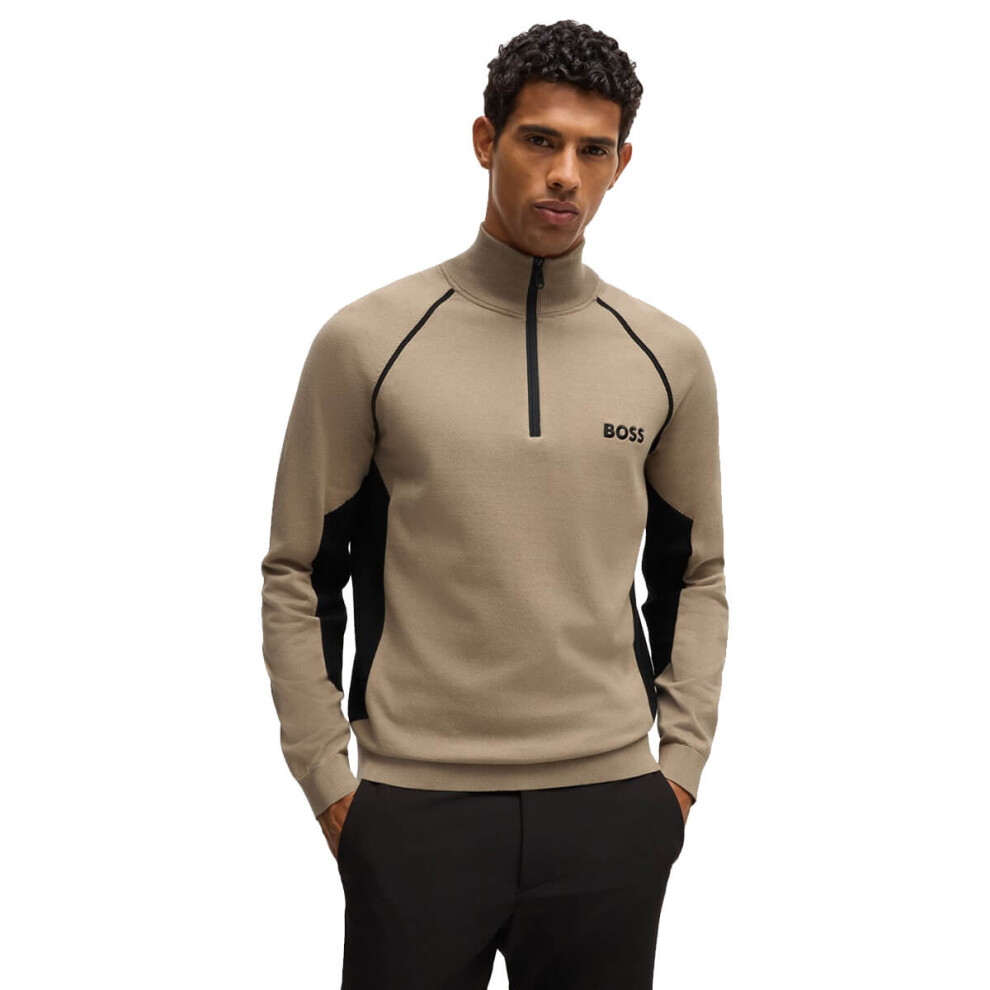 (M, Light Pastel Green) Hugo Boss Mens Hydro-X Water Repellent Embroided Logo Half Zip Sweater