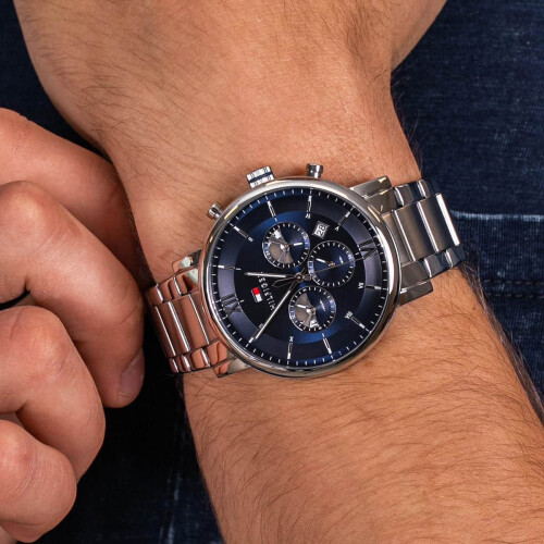 Tommy Hilfiger TOMMY HILFIGER 1710409 MEN'S WATCH SILVER STRAP BLUE DIAL SILVER CASE