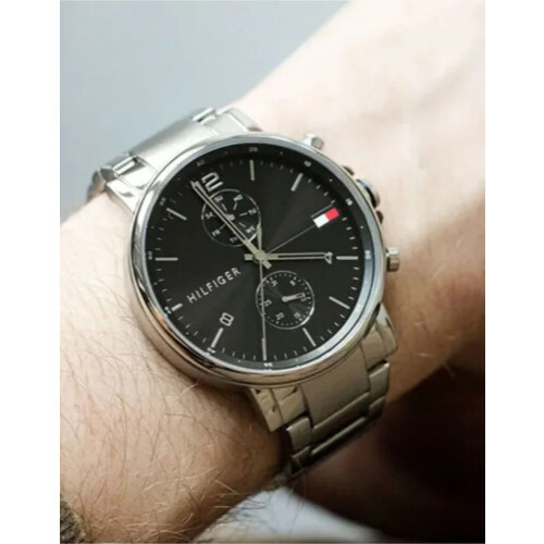 Tommy Hilfiger TOMMY HILFIGER 1710413 MEN'S WATCH SILVER STRAP BLACK DIAL SILVER CASE