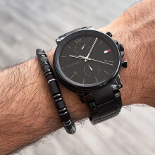 TOMMY HILFIGER 1710414 MEN'S WATCH BLACK STRAP BLACK DIAL BLACK CASE