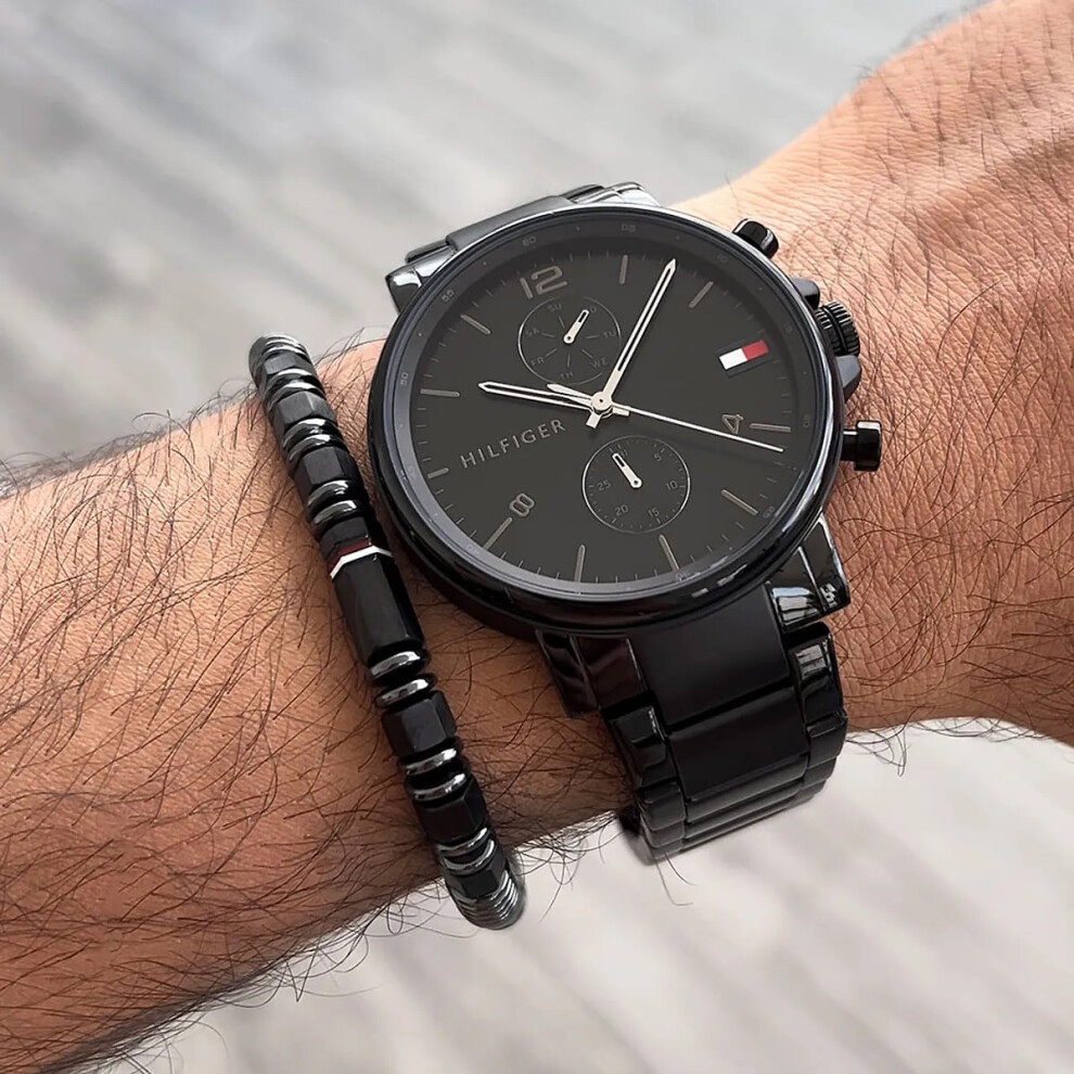 TOMMY HILFIGER 1710414 MEN'S WATCH BLACK STRAP BLACK DIAL BLACK CASE