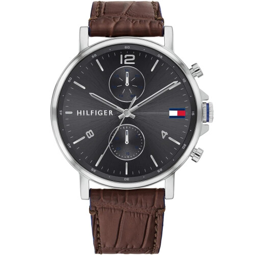 Tommy Hilfiger TOMMY HILFIGER 1710416 MEN'S WATCH BROWN STRAP GREY DIAL SILVER CASE 1