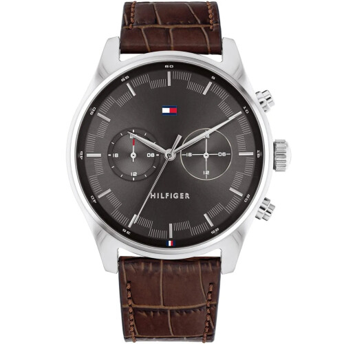 Tommy Hilfiger TOMMY HILFIGER 1710422 MEN'S WATCH BROWN STRAP GREY DIAL SILVER CASE 1