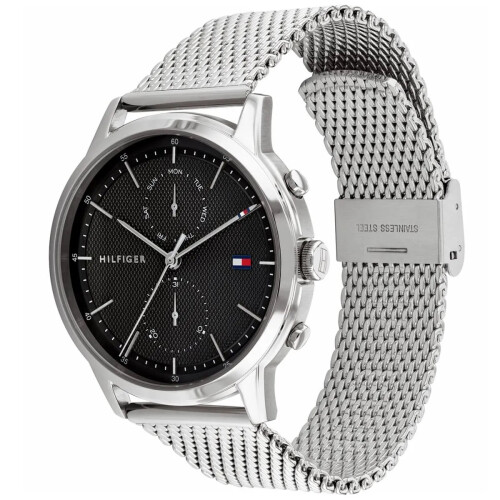 Tommy Hilfiger TOMMY HILFIGER 1710433 MEN'S WATCH SILVER STRAP BLACK DIAL SILVER CASE 2