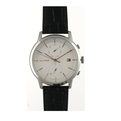 Tommy Hilfiger TOMMY HILFIGER 1710434 MEN'S WATCH BLACK STRAP WHITE DIAL SILVER CASE 1