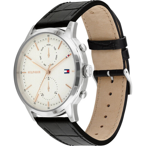 Tommy Hilfiger TOMMY HILFIGER 1710434 MEN'S WATCH BLACK STRAP WHITE DIAL SILVER CASE 2