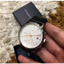 TOMMY HILFIGER 1710434 MEN'S WATCH BLACK STRAP WHITE DIAL SILVER CASE