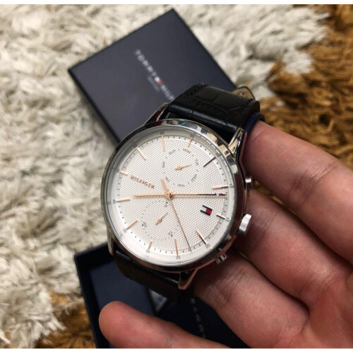 Tommy Hilfiger TOMMY HILFIGER 1710434 MEN'S WATCH BLACK STRAP WHITE DIAL SILVER CASE
