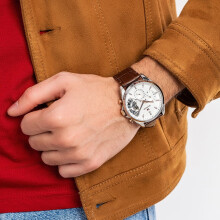 TOMMY HILFIGER 1710450 MEN'S WATCH BROWN STRAP WHITE DIAL SILVER CASE