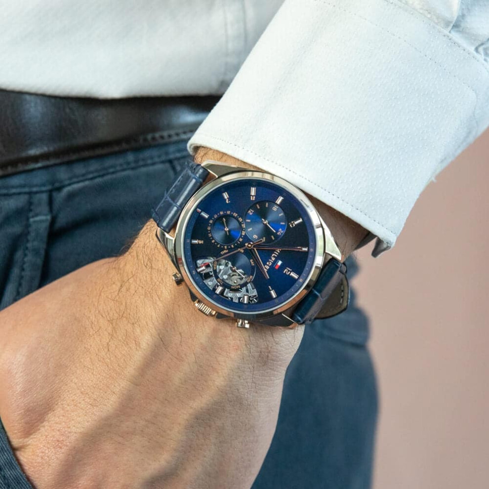 TOMMY HILFIGER 1710451 MEN'S WATCH BLUE STRAP BLUE DIAL ROSE GOLD CASE