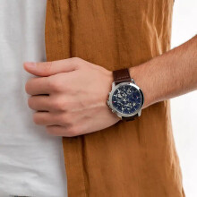 TOMMY HILFIGER 1710476 MEN'S WATCH BROWN STRAP BLUE DIAL SILVER CASE