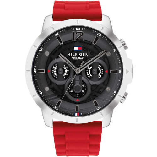 Tommy Hilfiger TOMMY HILFIGER 1710490 MEN'S WATCH RED STRAP BLACK DIAL SILVER CASE 1