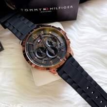 TOMMY HILFIGER 1710491 MEN'S WATCH BLACK STRAP BLACK DIAL BRONZE CASE