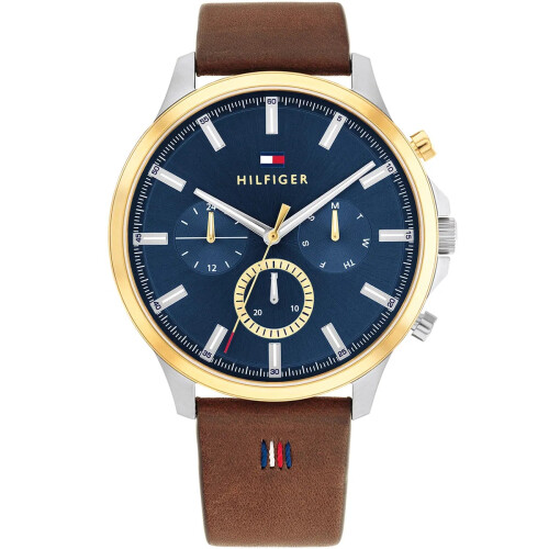 Tommy Hilfiger TOMMY HILFIGER 1710496 MEN'S WATCH BROWN STRAP BLUE DIAL SILVER CASE 1