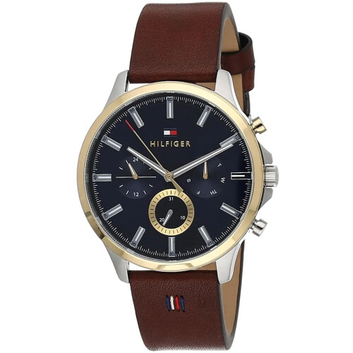 Tommy Hilfiger TOMMY HILFIGER 1710496 MEN'S WATCH BROWN STRAP BLUE DIAL SILVER CASE 2