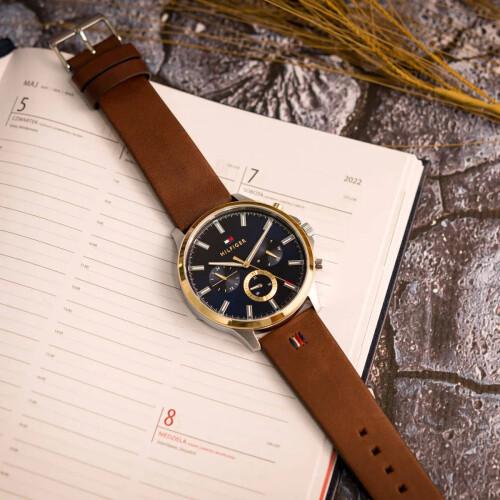 Tommy Hilfiger TOMMY HILFIGER 1710496 MEN'S WATCH BROWN STRAP BLUE DIAL SILVER CASE