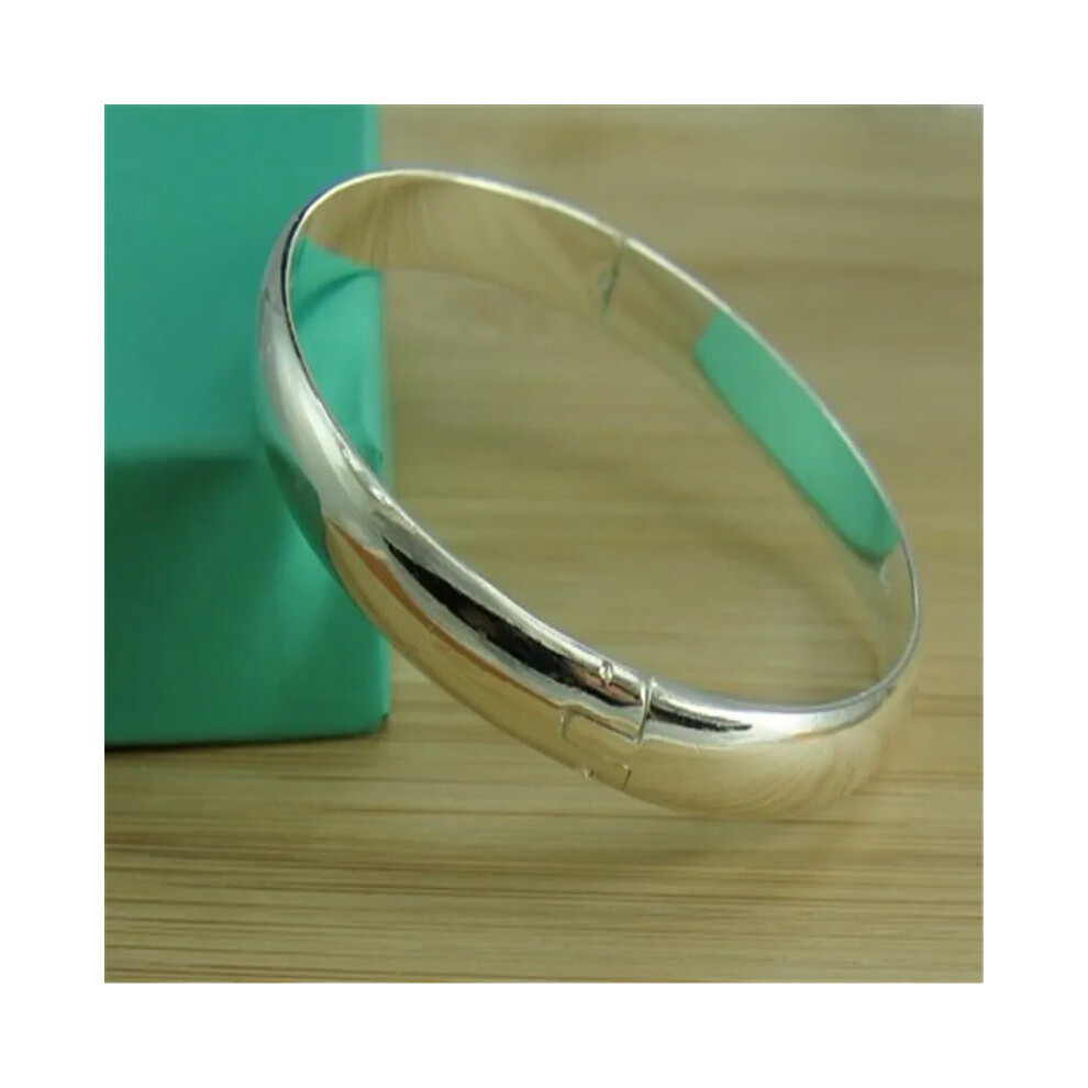 925 Sterling Silver Womens Bracelet Glossy Open Bangle