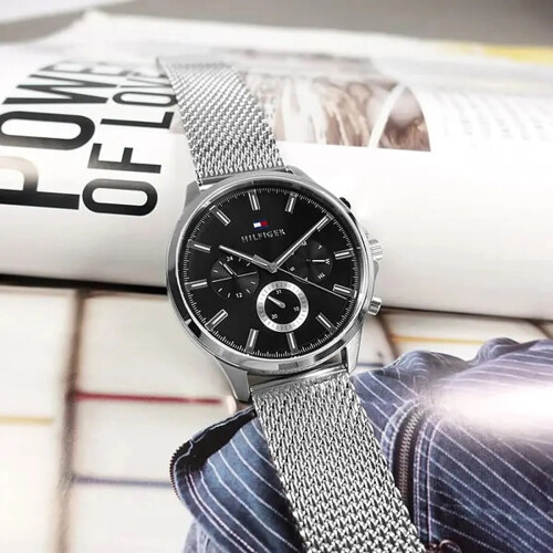 Tommy Hilfiger TOMMY HILFIGER 1710498 MEN'S WATCH SILVER STRAP BLACK DIAL SILVER CASE