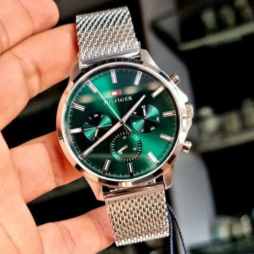 Tommy Hilfiger TOMMY HILFIGER 1710499 MEN'S WATCH SILVER STRAP GREEN DIAL SILVER CASE