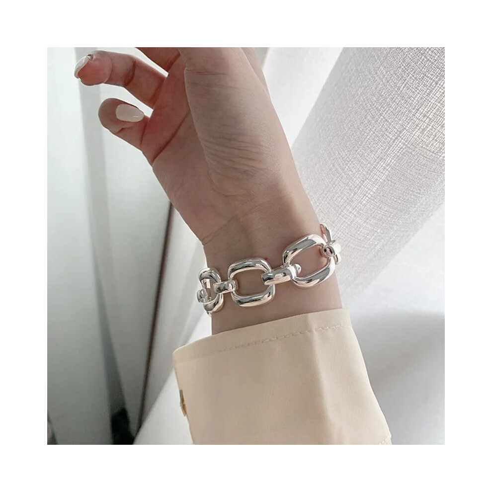 925 Sterling Silver Bracelets for Womens Trend Hip Hop Vintage Thick Chain