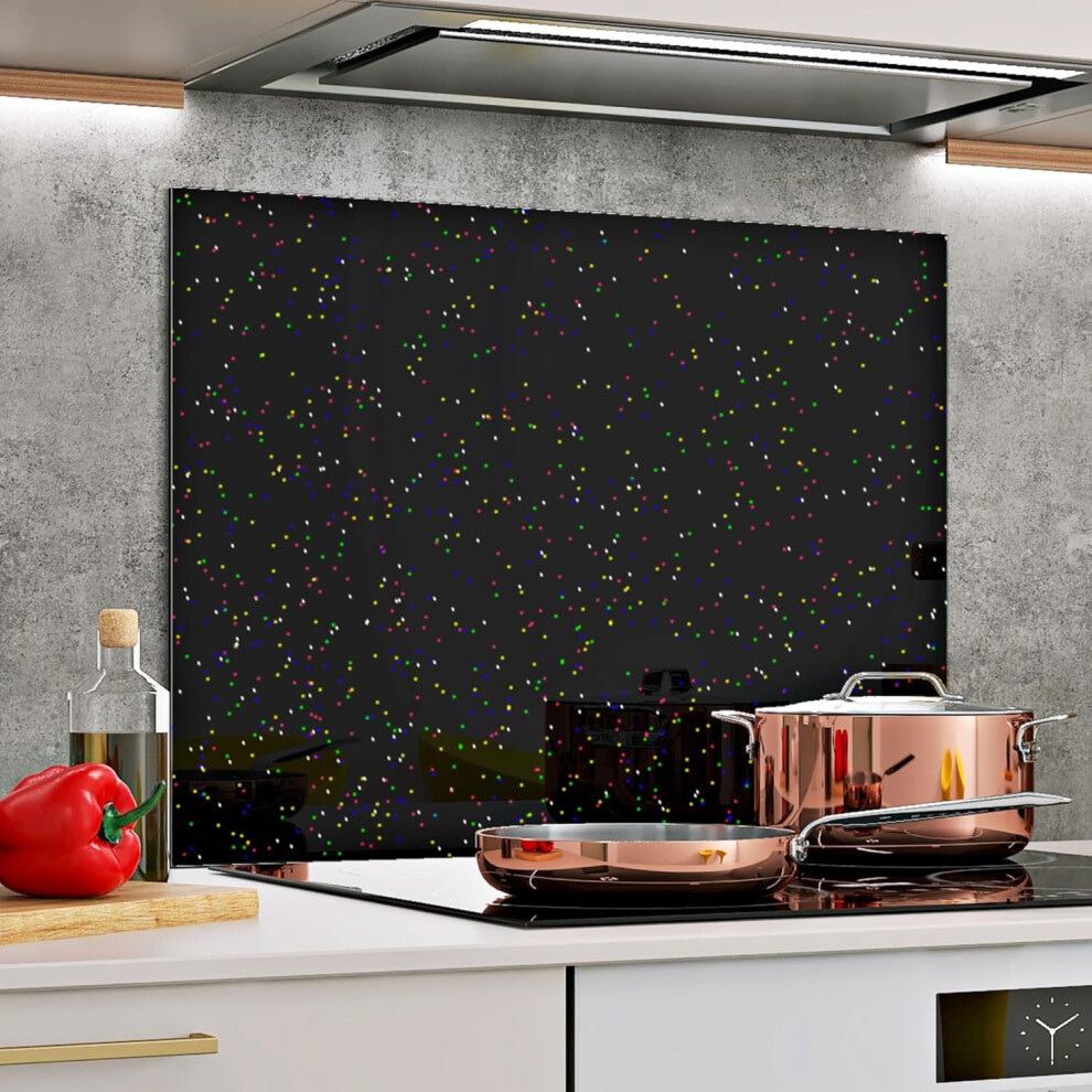 (70x90 cm) BELOFAY Black Sparkles 6mm Tempered Glass Splashback for Kitchen, 6mm Toughened Glass Heat Resistant Splashbacks for Cookers-image-OPC-PFD85FB-NEW