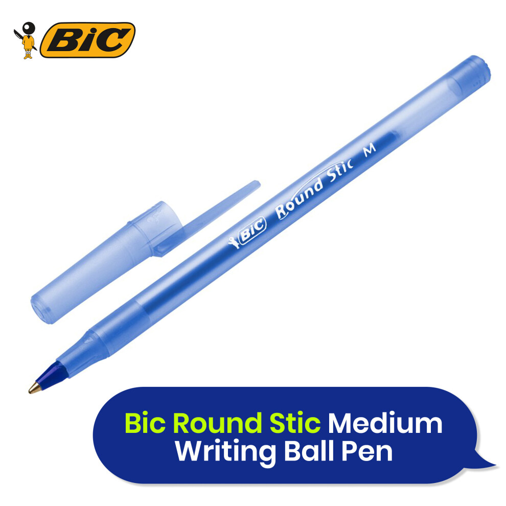 BIC Round Stic Blue Ballpoint Pens 8 Pack for Smooth Writing