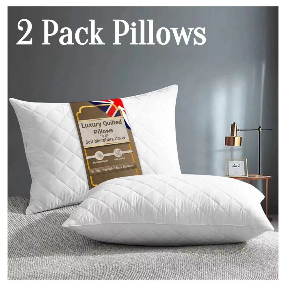 (2 Pack Pillow (2 PC)) Quilted Pillow Luxury Soft Neck Bed Firm Pillows