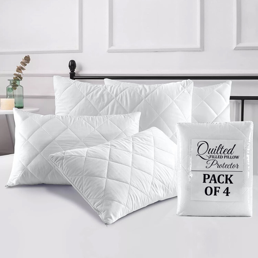 (4 Pack Pillow (4 PC)) Quilted Pillow Luxury Soft Neck Bed Firm Pillows