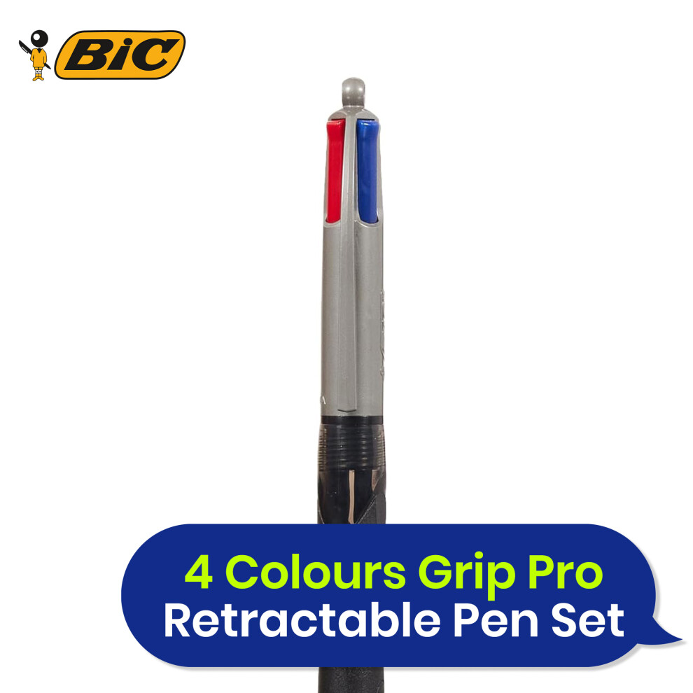 BIC 4 Colour Grip Pro Retractable Pens Set of 12 Medium Point