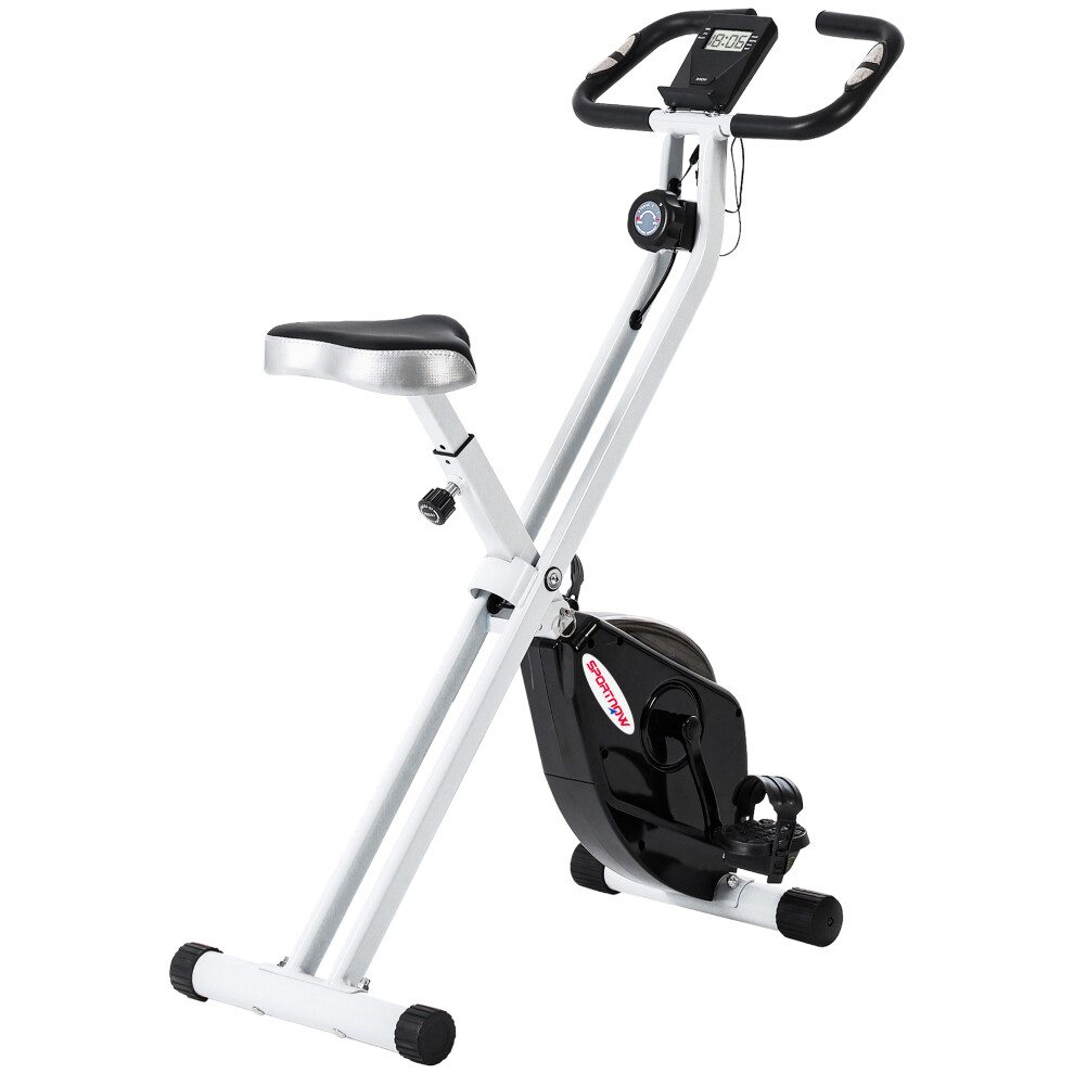 SPORTNOW Folding Exercise Bike with Heart-Rate Sensor for Home Use, Black/White