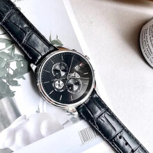 TOMMY HILFIGER 1710502 MEN'S WATCH BLACK STRAP BLACK DIAL SILVER CASE