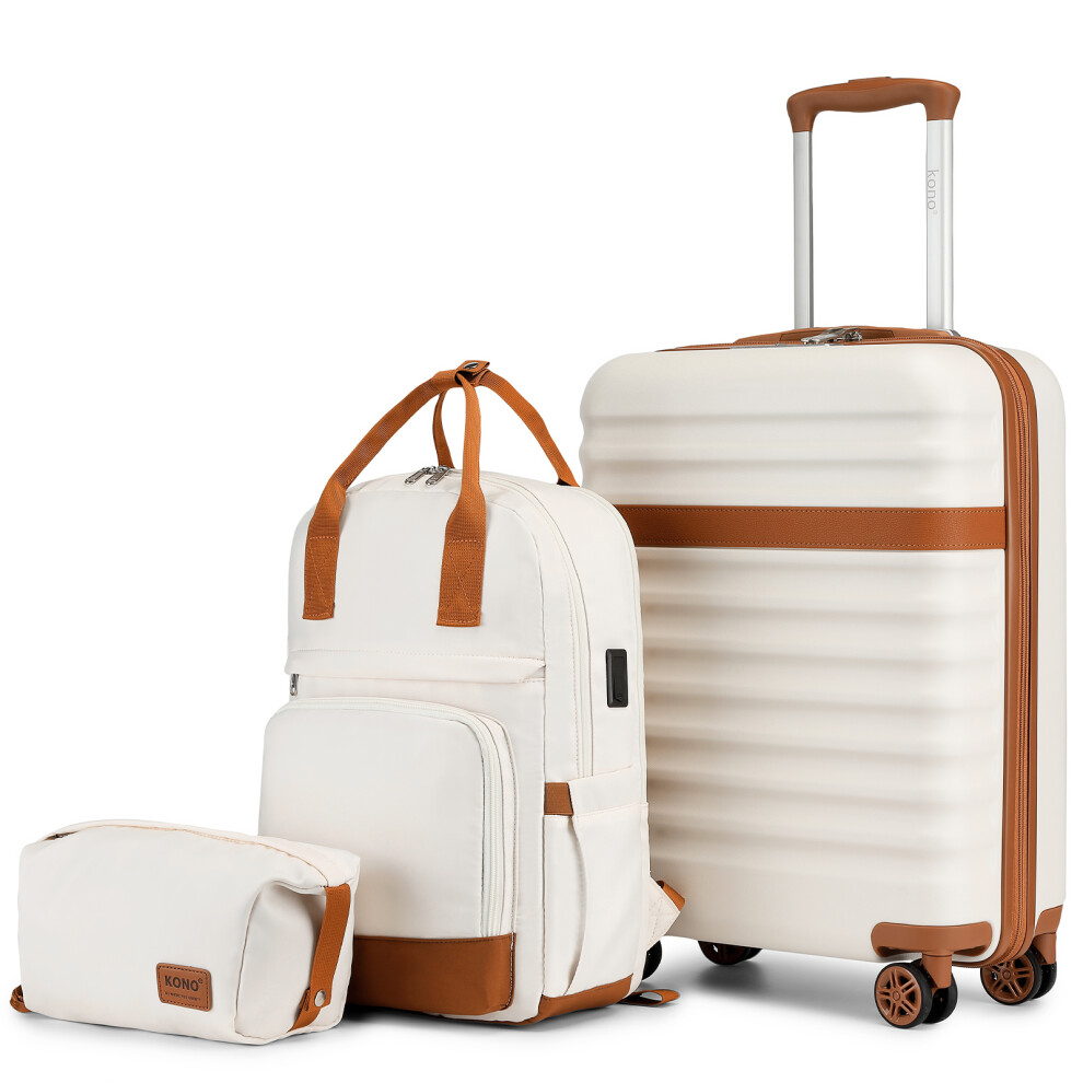 (Cream Brown) 20 Inch ABS+PC Suitcase And Backpack Set