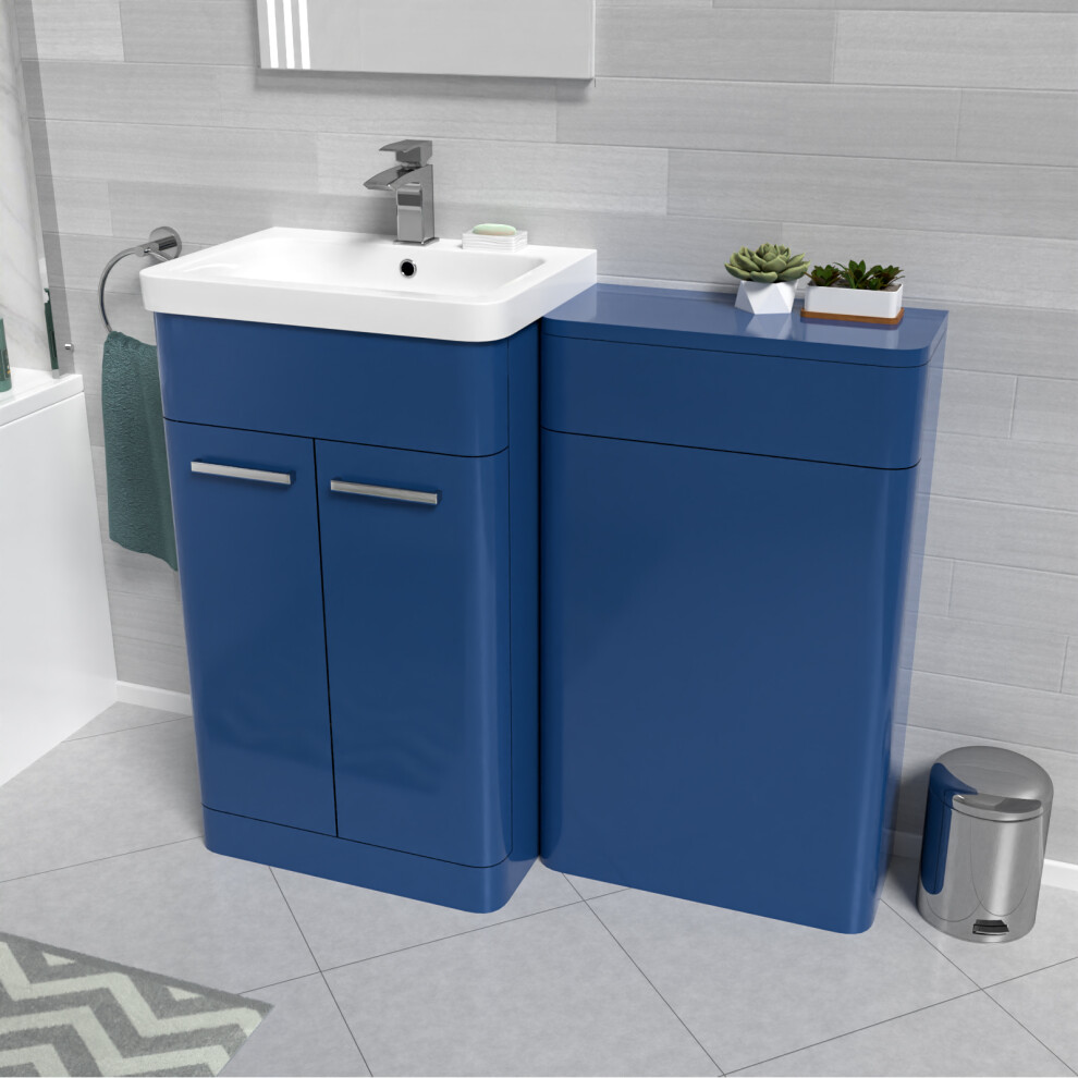 Nes Home Matt Blue 500mm Freestanding Cabinet ,Ceramic Basin &  WC Unit