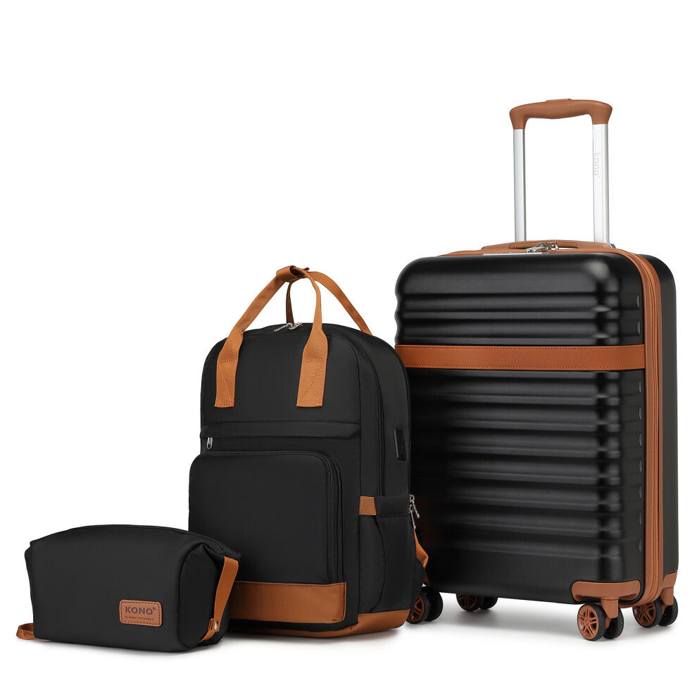 (Black Brown) 20 Inch ABS+PC Suitcase And Backpack Set