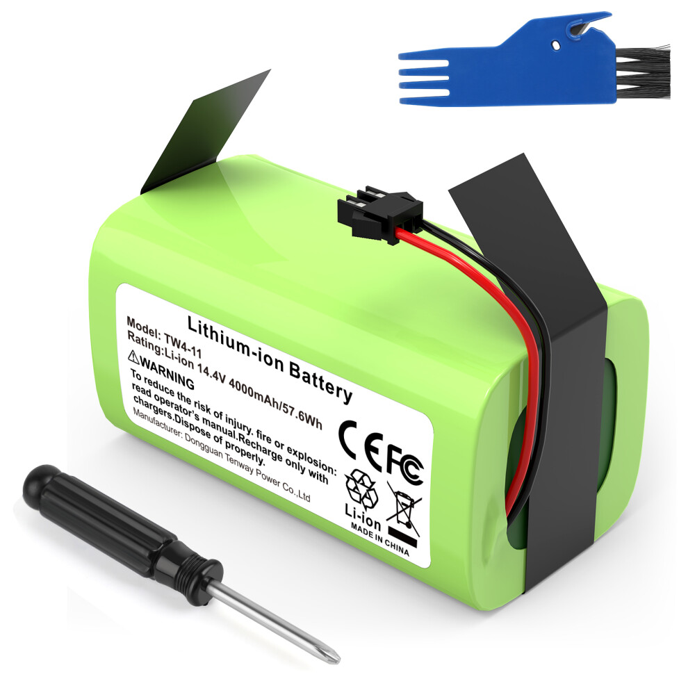 Futurebatt 14.4V 4000Mah Battery For Eufy Robovac 11 11S Max 30 15T 35C Tw4-11 14.4V 4.0Ah Li-Ion Replacement Battery Pack（Screwdriver And Brush）